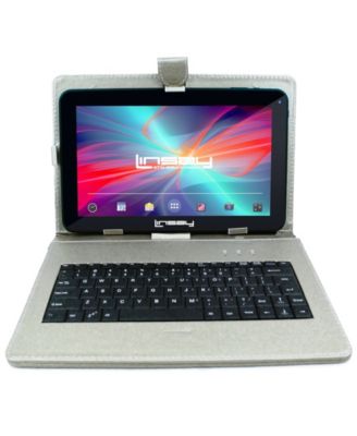 LINSAY - 10.1" New Quad Core 32GB Tablet Android 10 Bundle Deluxe with Silver Keyboard