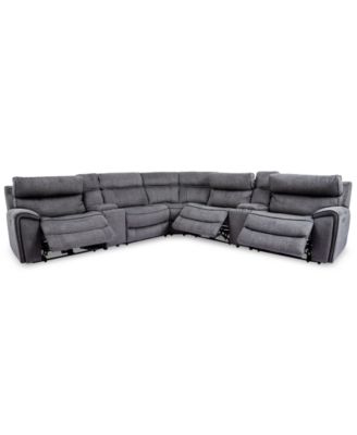 Furniture - Hutchenson 7-Pc. Fabric Sectional with 3 Power Recliners, Power Headrests and 2 Consoles with USB
