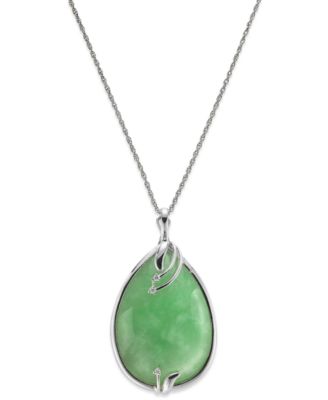 Macy's - Streling Silver Jade (25x35mm) and Diamond Accent Pendant Necklace
