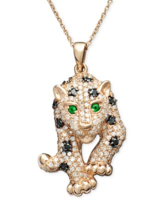 EFFY Collection - Black and White Diamond (3/4 ct. t.w.) and Multistone Panther Pendant Necklace in 14k Rose Gold