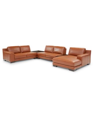 Macy's - Darrium 5-Pc. Leather Chaise Sectional with Corner Table & Console