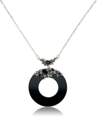 Macy's - Marcasite and Onyx Disc and Faceted Onyx 18" Necklace in Sterling Silver