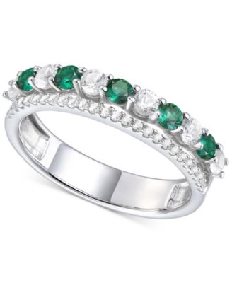 Macy's - Lab-Created Emerald (1/3 ct. t.w.) & Lab-Created White Sapphire (5/8 ct. t.w.) Stack Band in Sterling Silver (Also in Lab-Created Ruby & Lab-Created Sapphire)