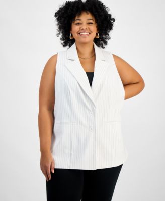 Bar III - Trendy Plus Size Long Pinstriped Vest