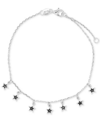Macy's - Black Spinel Star Dangle Chain Bracelet (1/10 ct. t.w.) in Sterling Silver