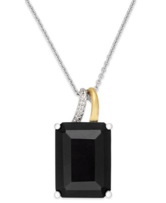 Macy's - Onyx (10 ct. t.w.) and Diamond Accent Pendant Necklace in Sterling Silver and 14k Gold