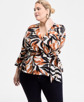 I.N.C. International Concepts - Plus Size Printed Kimono Wrap Top